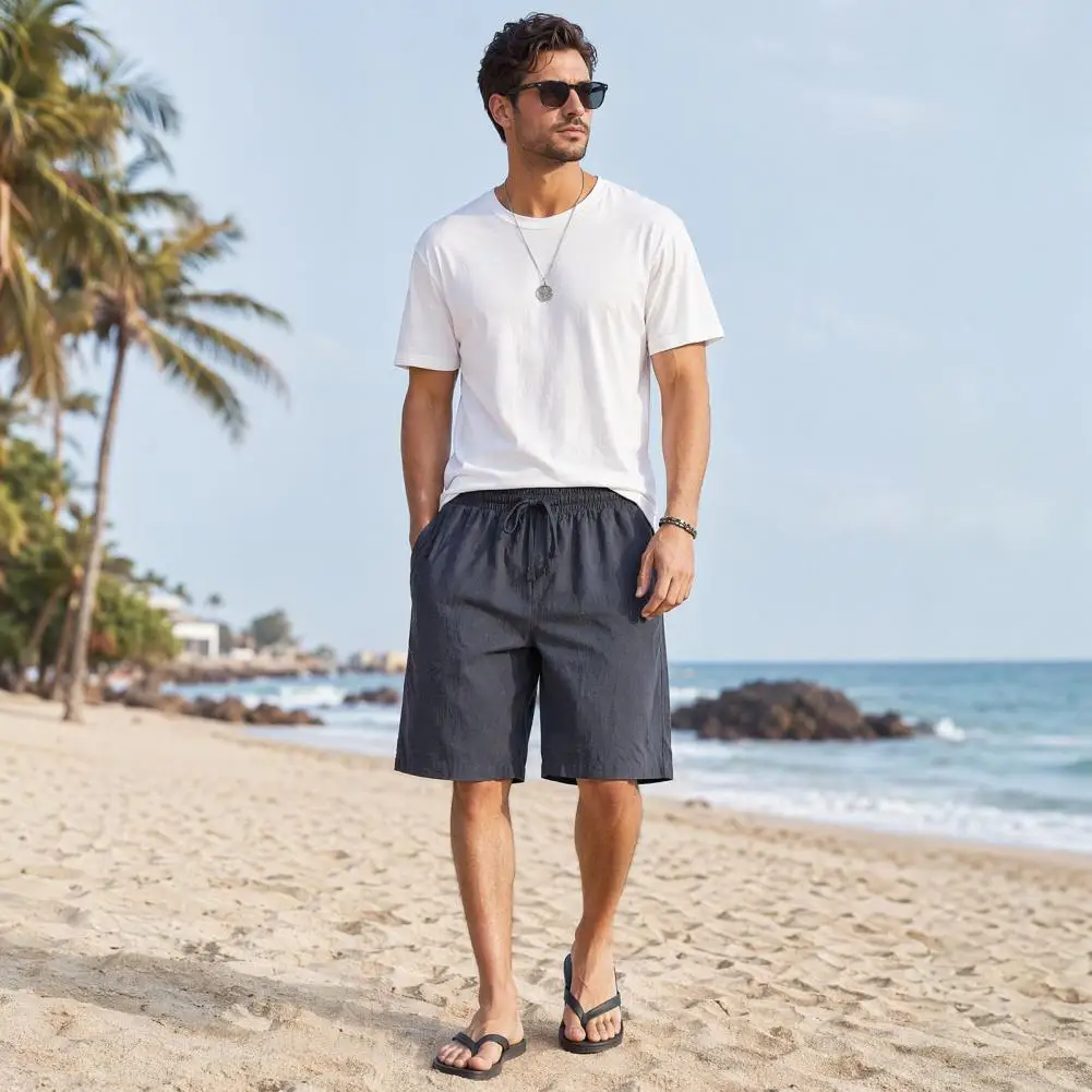 Loose Thigh Shorts Men's Loose Five-quarter Length Shorts with Pockets Elastic Waist Drawstring Trousers Breathable Summer Beach
Loose Thigh Shorts Men's Loose Five-quarter Length Shorts with Pockets Elastic Waist Drawstring Trousers Breathable Summer Beach