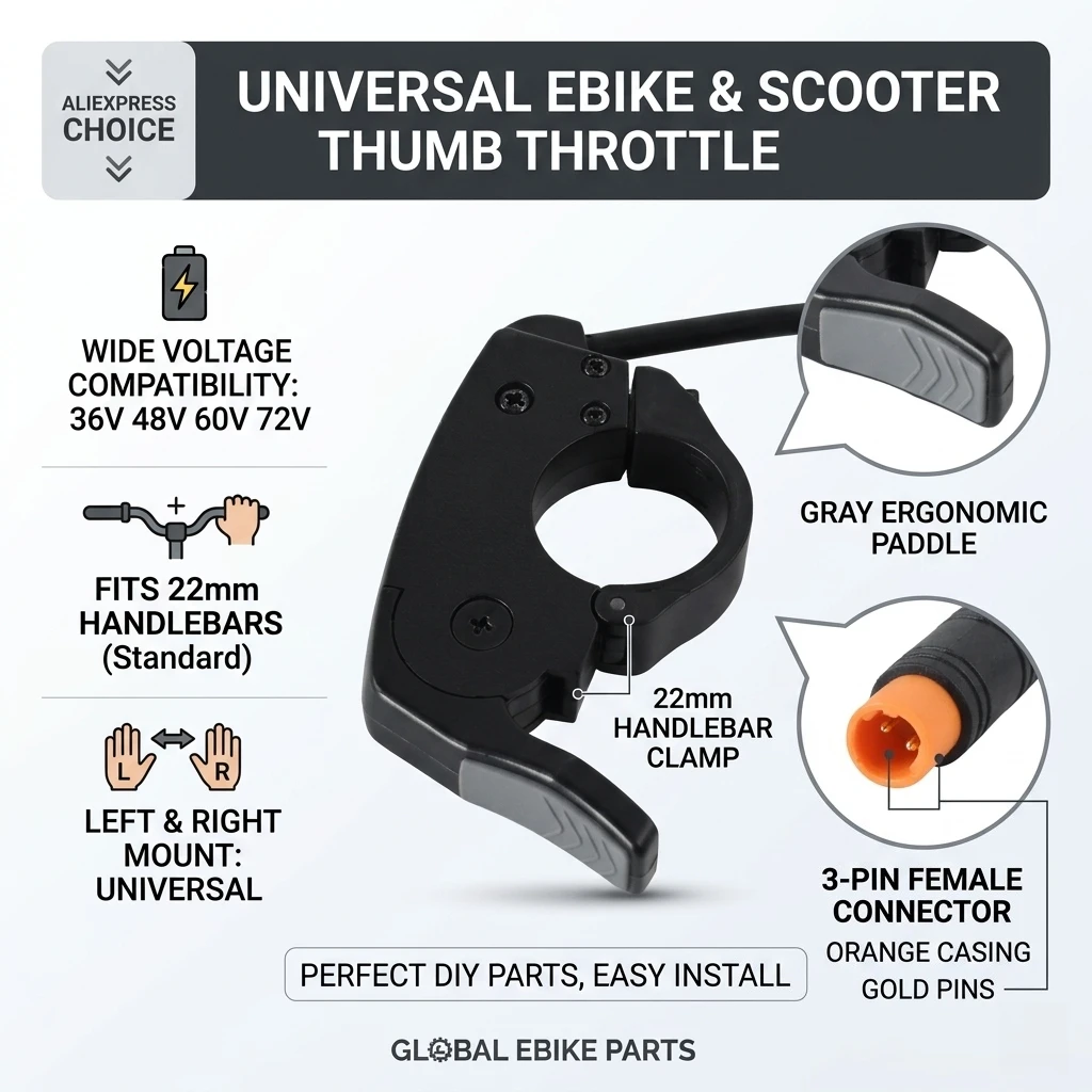 Ebike Thumb Throttle 3-Pin Connector 36V 48V 60V 72V Universal Left Right 22mm Accelerator For Electric Bike Scooter DIY Parts
Ebike Thumb Throttle 3-Pin Connector 36V 48V 60V 72V Universal Left Right 22mm Accelerator For Electric Bike Scooter DIY Parts