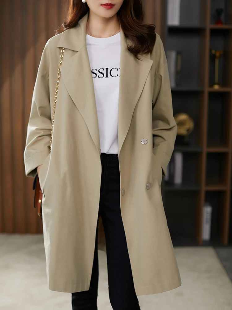 Spring Autumn Women's Long over Knee Loose plus Size Coat Briti Sle Casual Ladies Outerwear Double Breasted Korean Version
Spring Autumn Women's Long over Knee Loose plus Size Coat Briti Sle Casual Ladies Outerwear Double Breasted Korean Version