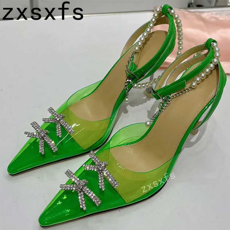 Sexy Pointed Toe PVC Crystal Bowknot Thin High Heels Sandals Women Pearl Buckle Strap Pumps Brand Designer Party Shoes For 2023
Sexy Pointed Toe PVC Crystal Bowknot Thin High Heels Sandals Women Pearl Buckle Strap Pumps Brand Designer Party Shoes For 2023