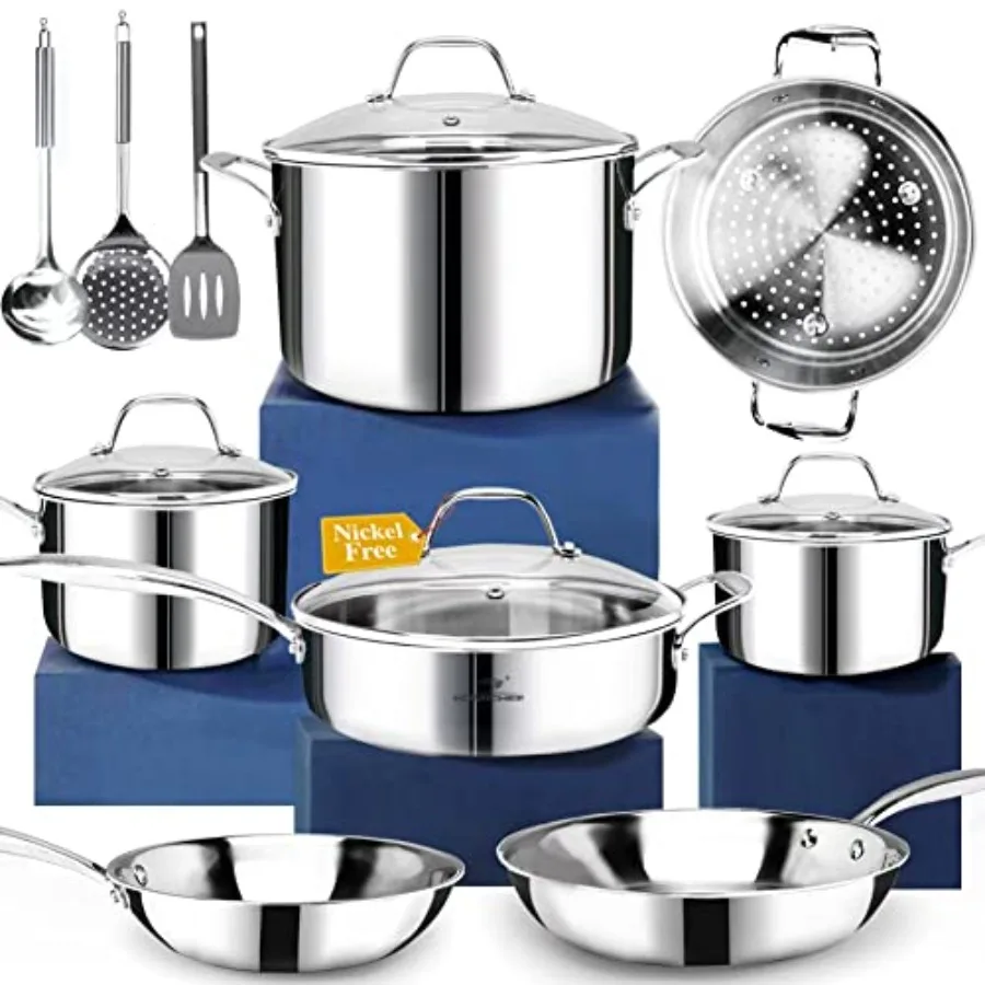 14-Piece Nickel Free Stainless Steel Cookware Set Whole-Clad 3-Ply - Mirror Polished Pots And Pans Set - Healthy Cookware Set W
14-Piece Nickel Free Stainless Steel Cookware Set Whole-Clad 3-Ply - Mirror Polished Pots And Pans Set - Healthy Cookware Set W