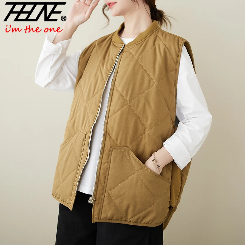 THHON зимние пальто, жилеты для женщин, 2025 г., ромб, повседневная теплая хлопковая подкладка, базовая свободная женская одежда без рукавов с круглым вырезом на молнии
THHON зимние пальто, жилеты для женщин, 2025 г., ромб, повседневная теплая хлопковая подкладка, базовая свободная женская одежда без рукавов с круглым вырезом на молнии