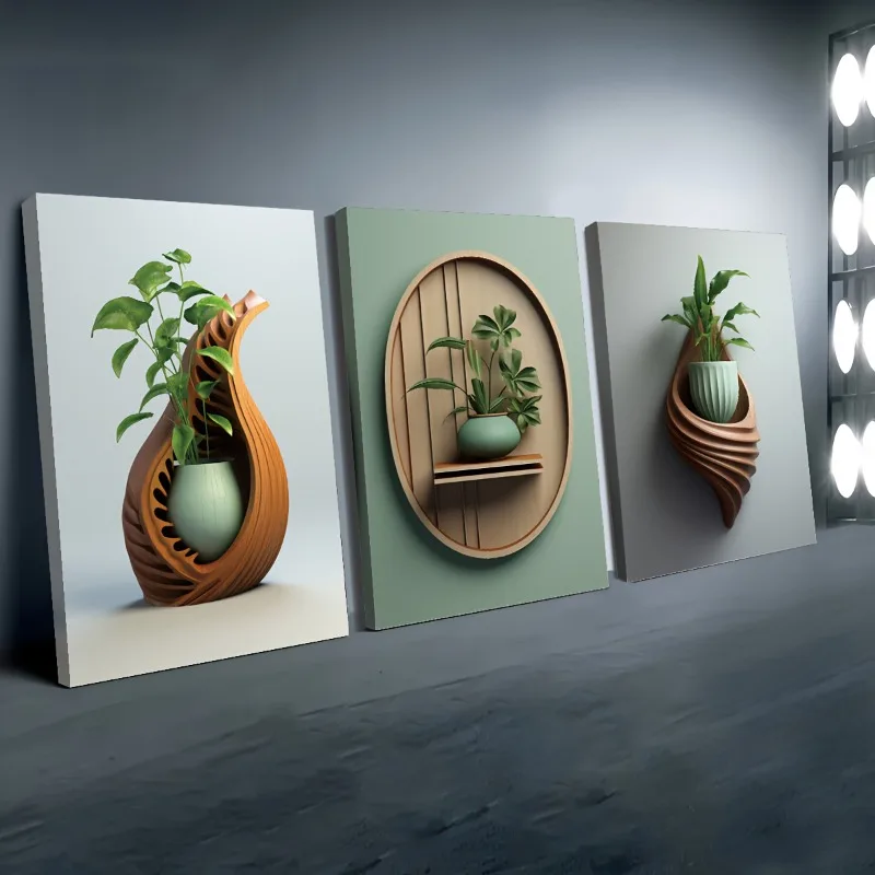2D Flat 3pcs Printed Artworks Frameless, Canvas Paintings Posters, Plant Vase Shapes, Creative Wood Carvings Texture, Home Decor
2D Flat 3pcs Printed Artworks Frameless, Canvas Paintings Posters, Plant Vase Shapes, Creative Wood Carvings Texture, Home Decor
