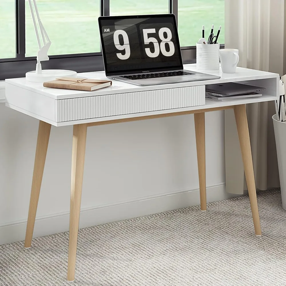 White Desk Mid Century Modern Wooden Desk with Drawer Small Mid Century Office Computer Desk White Makeup Table
White Desk Mid Century Modern Wooden Desk with Drawer Small Mid Century Office Computer Desk White Makeup Table