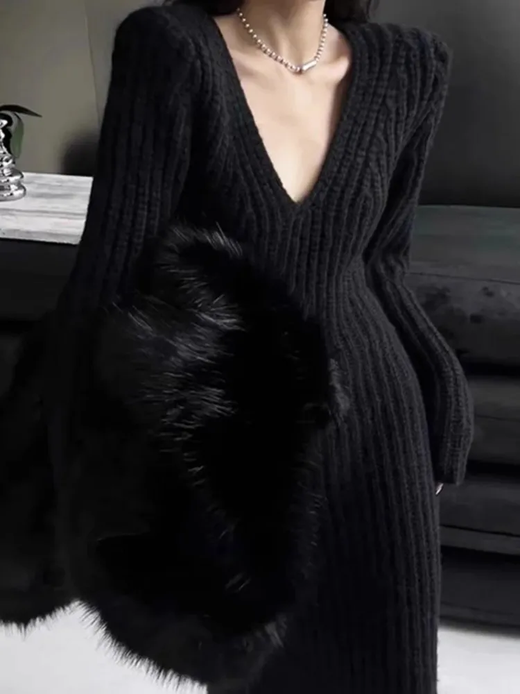Gentle Temperament, Pit Striped Long Skirt For Women In Autumn And Winter, V-Neck Slit Slim Fit Dress With Wrapped Buttocks
Gentle Temperament, Pit Striped Long Skirt For Women In Autumn And Winter, V-Neck Slit Slim Fit Dress With Wrapped Buttocks