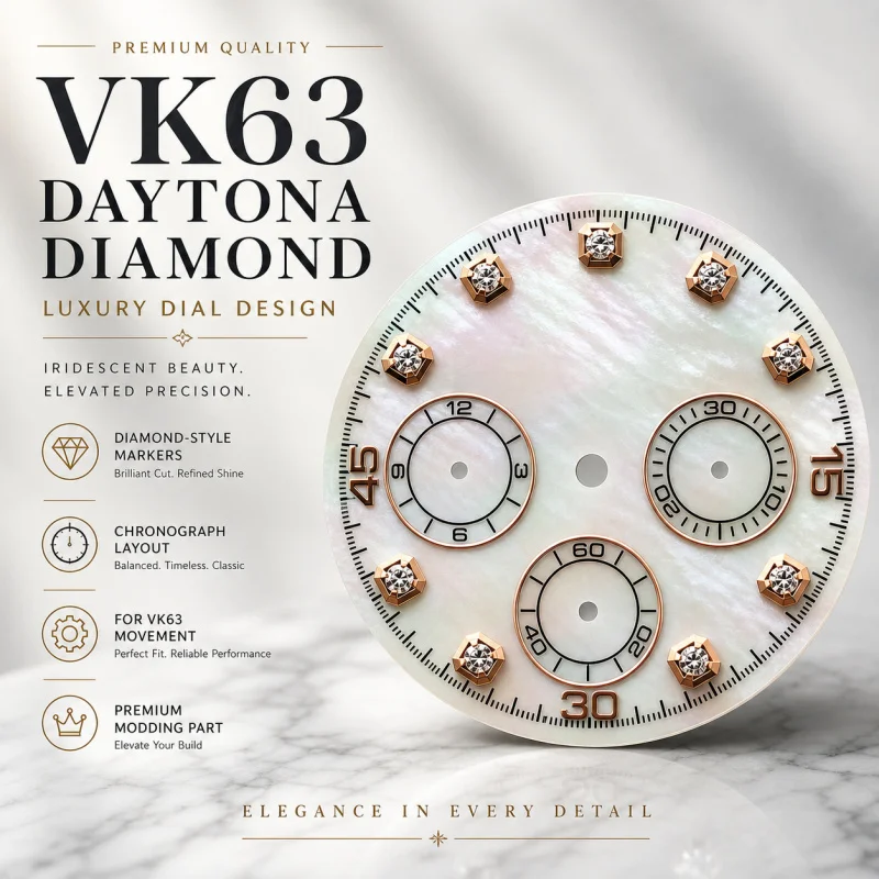 VK63 Daytona 29mm dial suitable for Chronogra quartz 39mm watch, suitable for VK63 quartz movement suitable for six hands dials
VK63 Daytona 29mm dial suitable for Chronogra quartz 39mm watch, suitable for VK63 quartz movement suitable for six hands dials