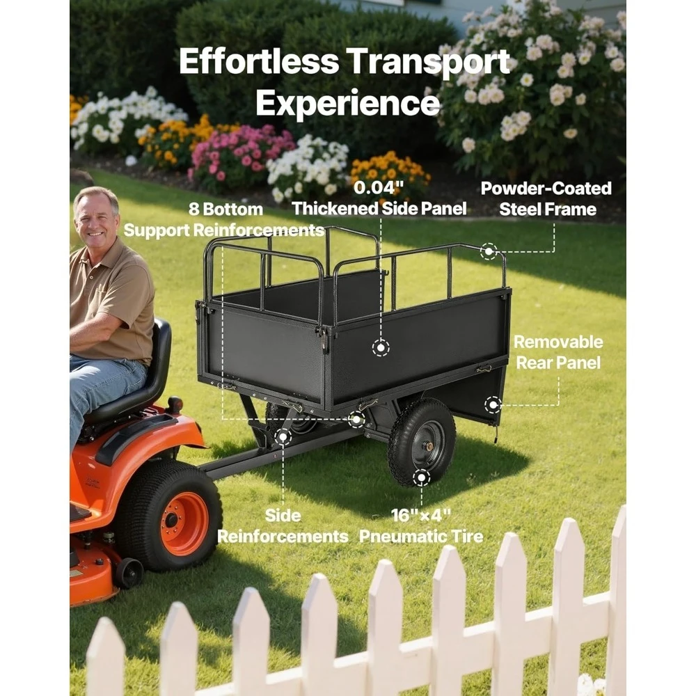 Heavy Duty 17 Cu.Ft Tow Behind Dump Cart Trailer 600lbs Capacity for ATV Lawn Mower
Heavy Duty 17 Cu.Ft Tow Behind Dump Cart Trailer 600lbs Capacity for ATV Lawn Mower