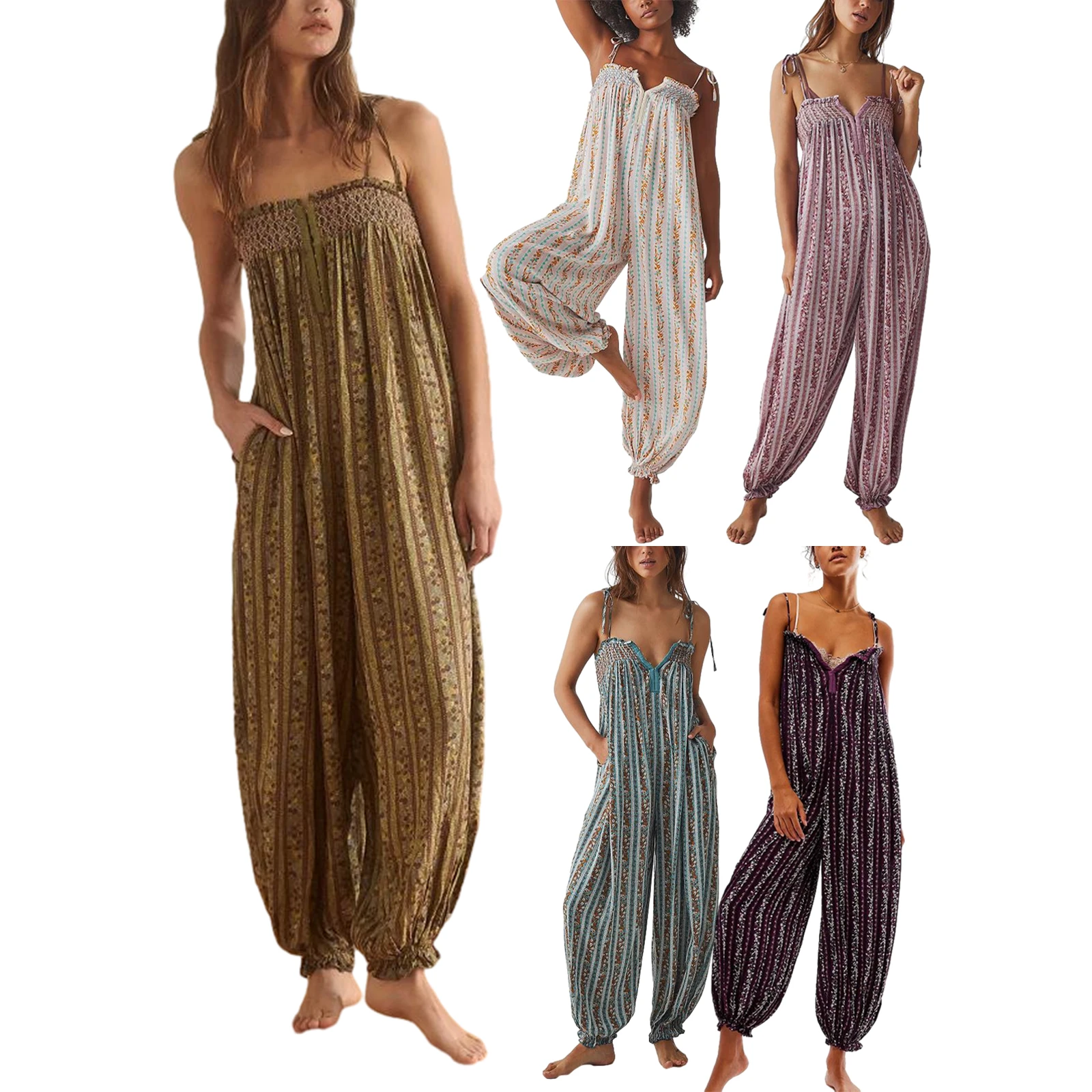 Women Summer Cami Jumpsuits Retro Floral Print Tie-Up Spaghetti Strap Sleeveless Long Rompers Fashion Loose Playsuits
Women Summer Cami Jumpsuits Retro Floral Print Tie-Up Spaghetti Strap Sleeveless Long Rompers Fashion Loose Playsuits
