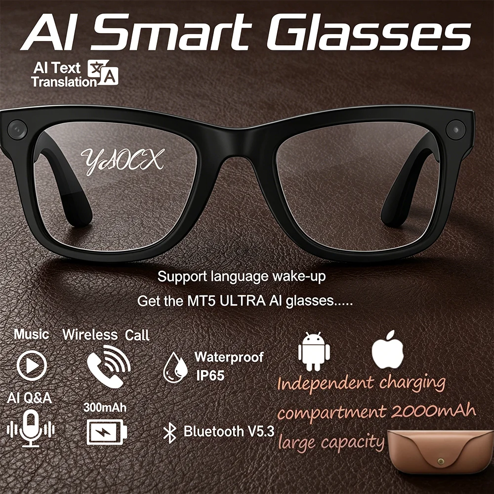 2026 Fashion Genuine Leather Smart Glasses 8MP HD Lens AI Voice Wake-up AI Translation 3D Music BT Call 2000Mah Charging Case
2026 Fashion Genuine Leather Smart Glasses 8MP HD Lens AI Voice Wake-up AI Translation 3D Music BT Call 2000Mah Charging Case