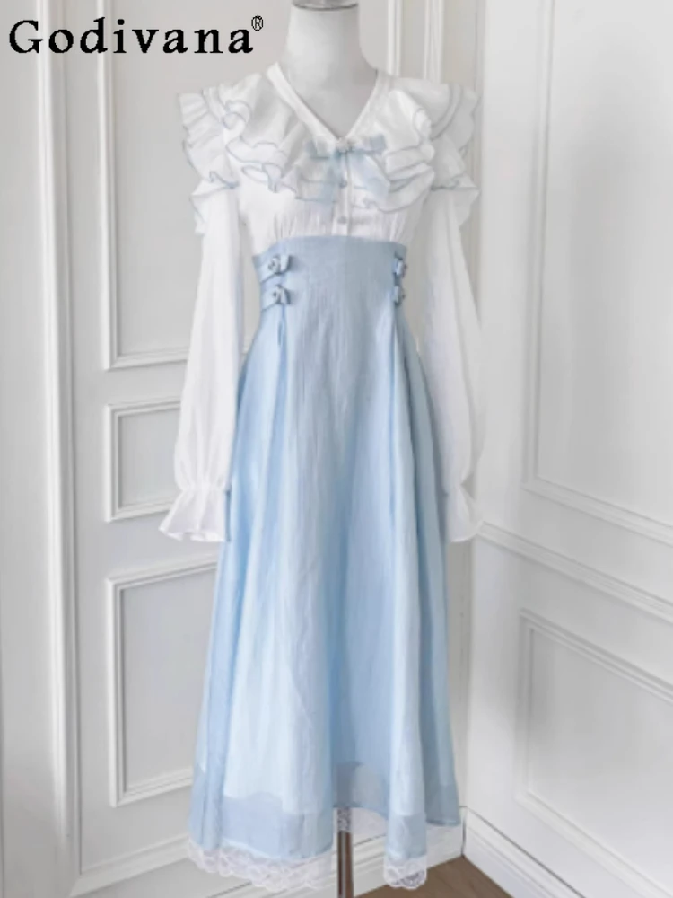 Spring Autumn Fashion Sweet Ruffles V-Neck Long Sleeve Patchwork Dress Lolita Girls High Waist A-line Splicing Slim Dresses
Spring Autumn Fashion Sweet Ruffles V-Neck Long Sleeve Patchwork Dress Lolita Girls High Waist A-line Splicing Slim Dresses