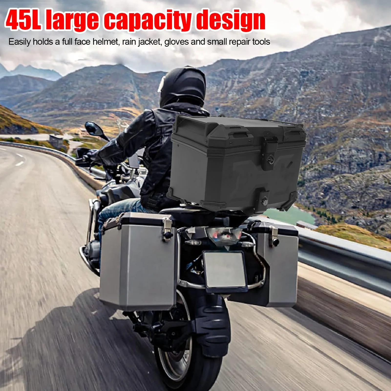 Задний багажник для мотоцикла, быстросъемная пластина, багажник, хвостовой ящик, сверхмощный 45 л, водонепроницаемый для магазина, шлем, перчатки, инструменты для хранения
Задний багажник для мотоцикла, быстросъемная пластина, багажник, хвостовой ящик, сверхмощный 45 л, водонепроницаемый для магазина, шлем, перчатки, инструменты для хранения