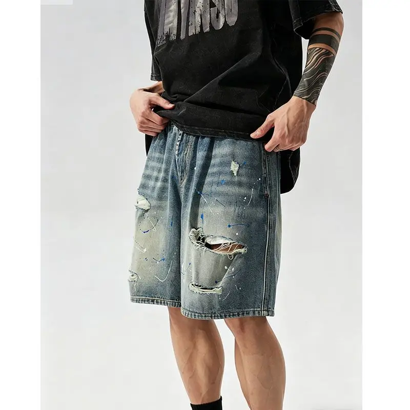 European and American Summer Men's Denim Shorts Streetwear Ripped Distressed Laced Loose Fit Casual Mid-Rise Shorts
European and American Summer Men's Denim Shorts Streetwear Ripped Distressed Laced Loose Fit Casual Mid-Rise Shorts