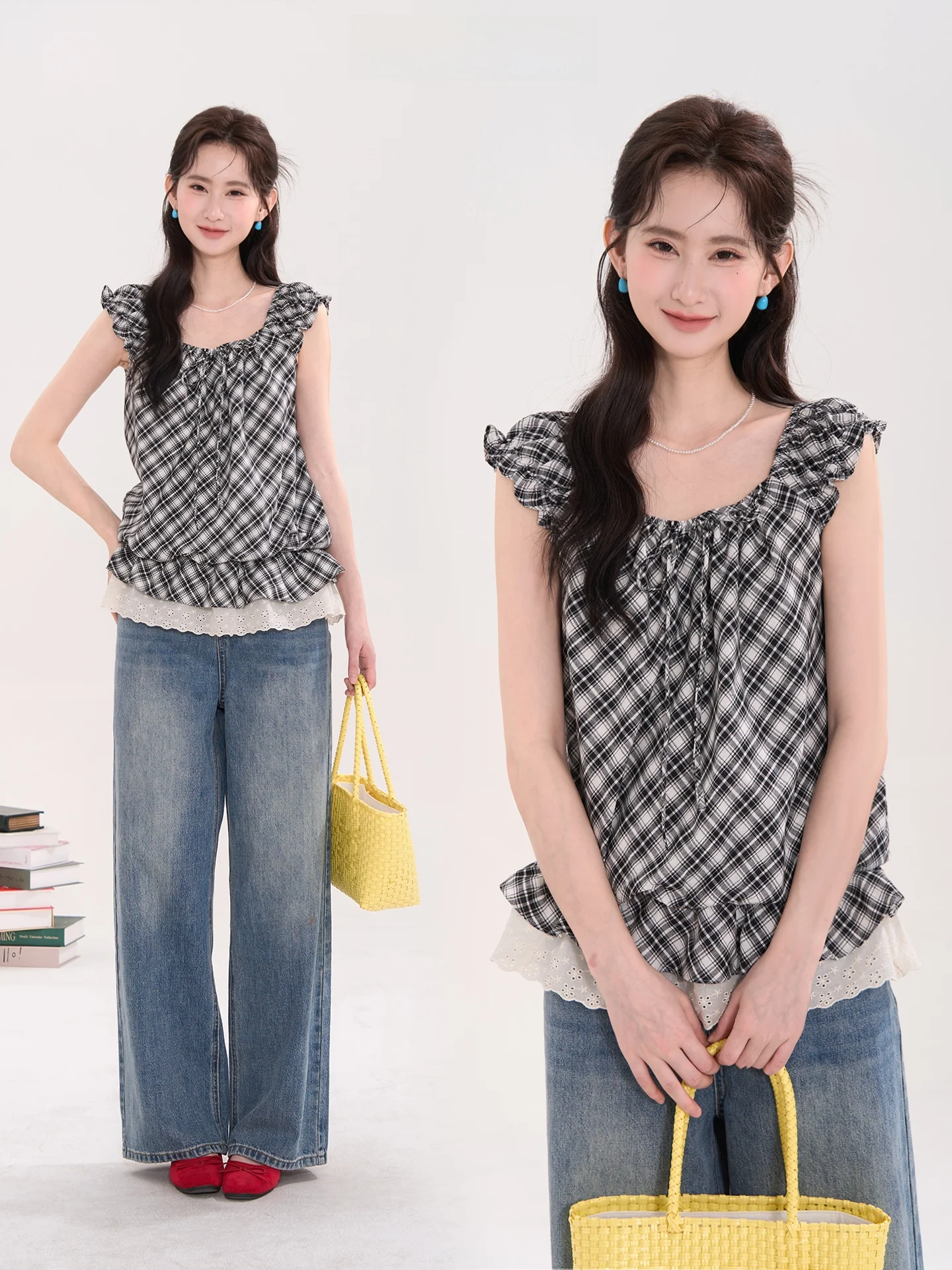 London Style Lace Trimmed Plaid Design Summer Shirt Women's Square Collar Short Sleeve Princess Style Pure Cotton Blend
London Style Lace Trimmed Plaid Design Summer Shirt Women's Square Collar Short Sleeve Princess Style Pure Cotton Blend