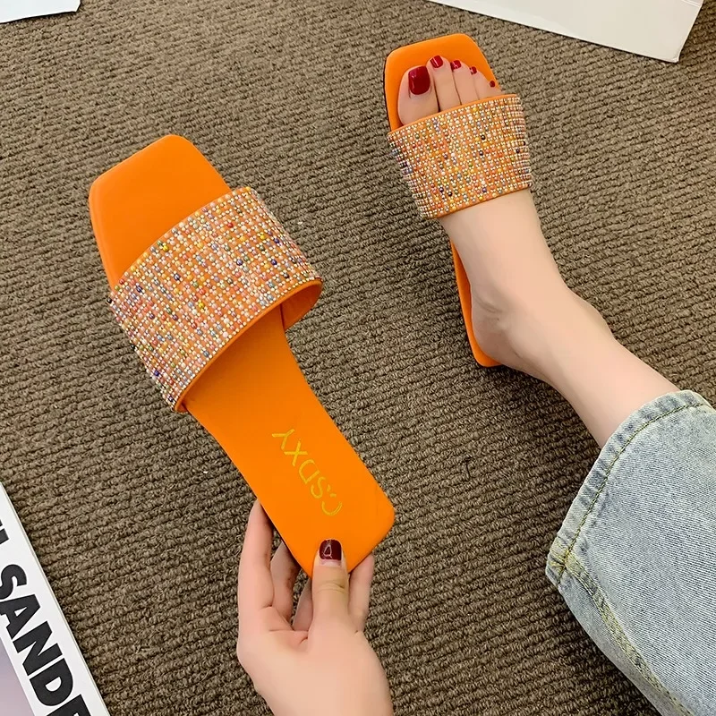 Glitter Slides Flat Shoes Female Woman's Slippers Low Square Toe Big Size Jelly Summer Fabric Rome Rubber Crystal Sequined
Glitter Slides Flat Shoes Female Woman's Slippers Low Square Toe Big Size Jelly Summer Fabric Rome Rubber Crystal Sequined