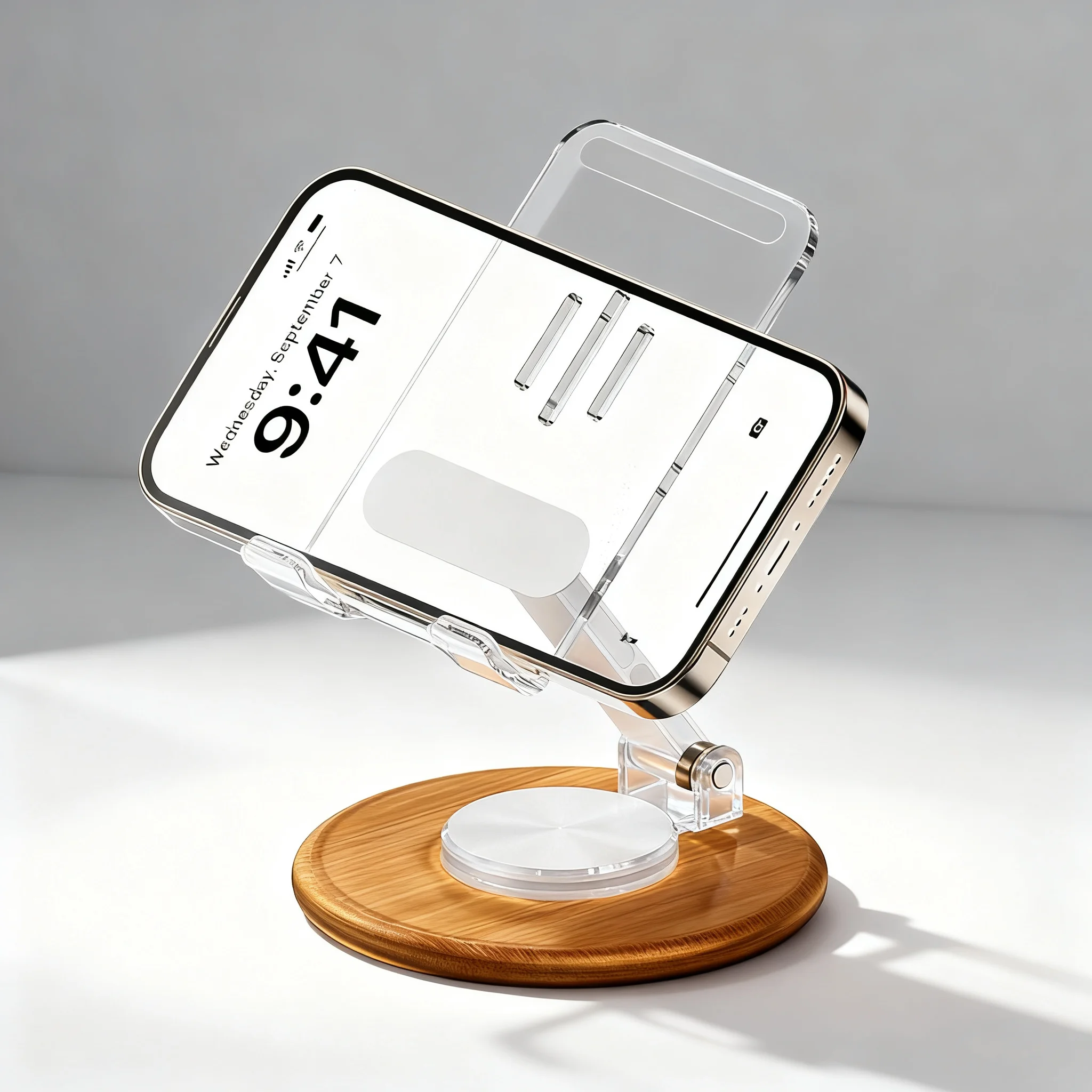 New Clear Acrylic & Solid Wood Phone Stand, Creative Rotating Folding Adjustable Holder for Desktop, Portable Lightweight Cradle
New Clear Acrylic & Solid Wood Phone Stand, Creative Rotating Folding Adjustable Holder for Desktop, Portable Lightweight Cradle