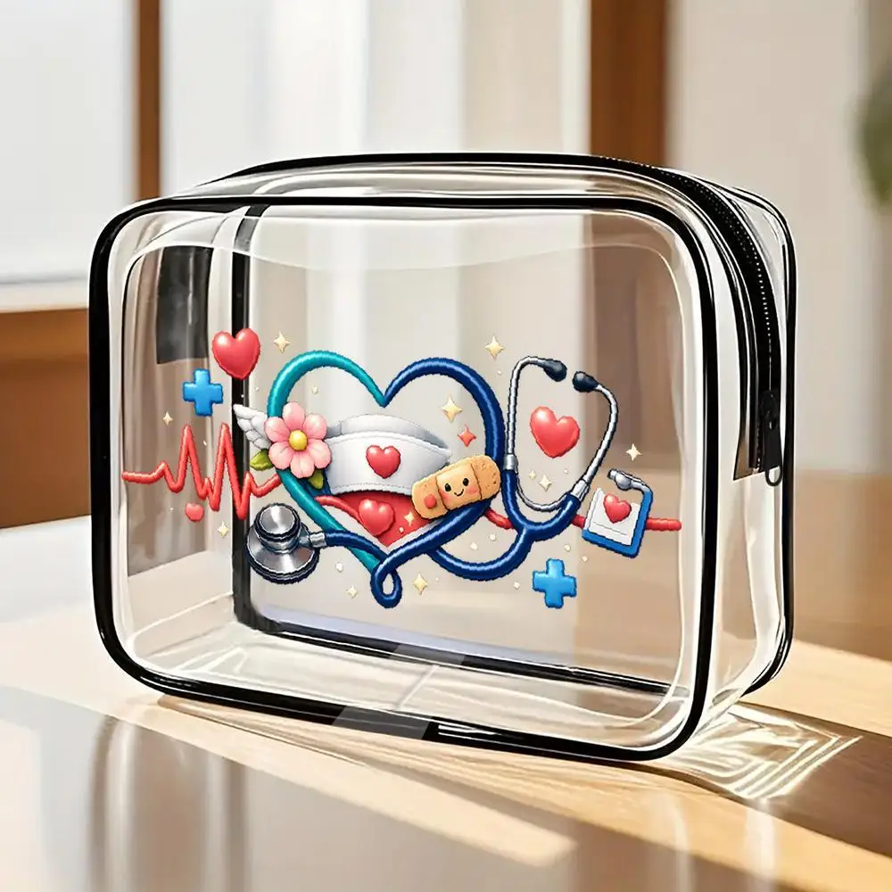 Toilet Bag Stethoscope Heart Nurse Cap Clear PVC Zipper Makeup Bag Kawaii Cute Style With EKG Line Floral Details Portable Trav
Toilet Bag Stethoscope Heart Nurse Cap Clear PVC Zipper Makeup Bag Kawaii Cute Style With EKG Line Floral Details Portable Trav