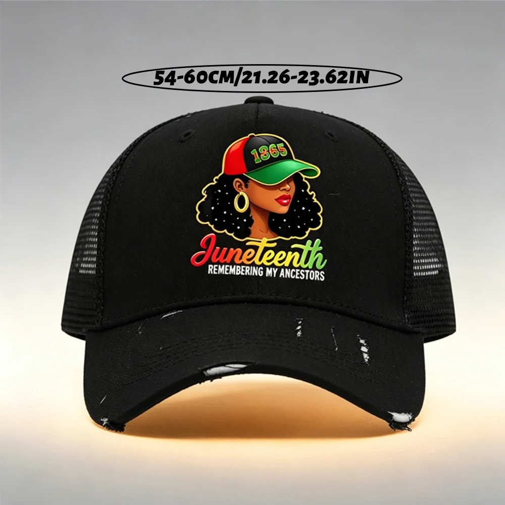Unisex Adjustable Tear Style Baseball Cap With 'June Teenth' Logo Pattern Print Design, Breathable Mesh, Suitable For Outdoor
Unisex Adjustable Tear Style Baseball Cap With 'June Teenth' Logo Pattern Print Design, Breathable Mesh, Suitable For Outdoor