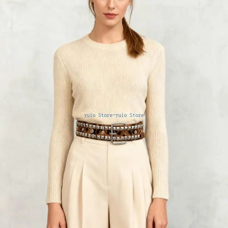 X7XB Animal Print Metal Studs Belt With Furry Texture Comfortable Stretch Waistband For Dresses Jeans
X7XB Animal Print Metal Studs Belt With Furry Texture Comfortable Stretch Waistband For Dresses Jeans