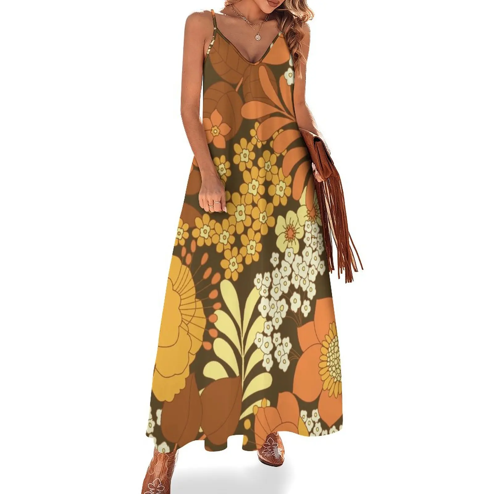 Brown, Yellow, Orange & Ivory Retro Flowers Sleeveless Dress summer outfits for women 2025 Bridesmaid dress woman Dress
Brown, Yellow, Orange & Ivory Retro Flowers Sleeveless Dress summer outfits for women 2025 Bridesmaid dress woman Dress
