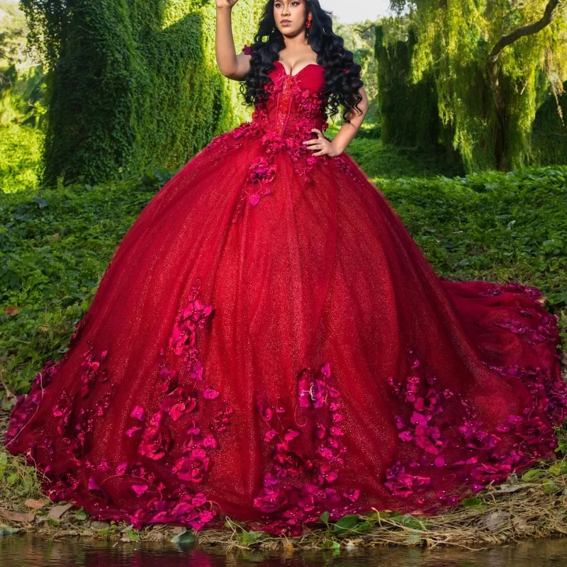 Shiny Burgundy Quinceanera Dresses Off the Shoulder Sequins Flower Decal Long tail Vestidoe 15 Quinceanera Customize
Shiny Burgundy Quinceanera Dresses Off the Shoulder Sequins Flower Decal Long tail Vestidoe 15 Quinceanera Customize