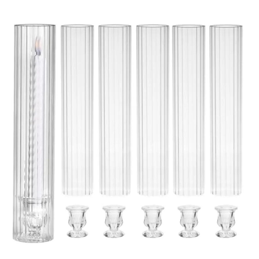 Hurricane Glass Candle Holders-Set of 6 Tall Taper Candle Holder with 12" Tall Clear Cylinder Covers for Wedding Table Centerpi
Hurricane Glass Candle Holders-Set of 6 Tall Taper Candle Holder with 12" Tall Clear Cylinder Covers for Wedding Table Centerpi