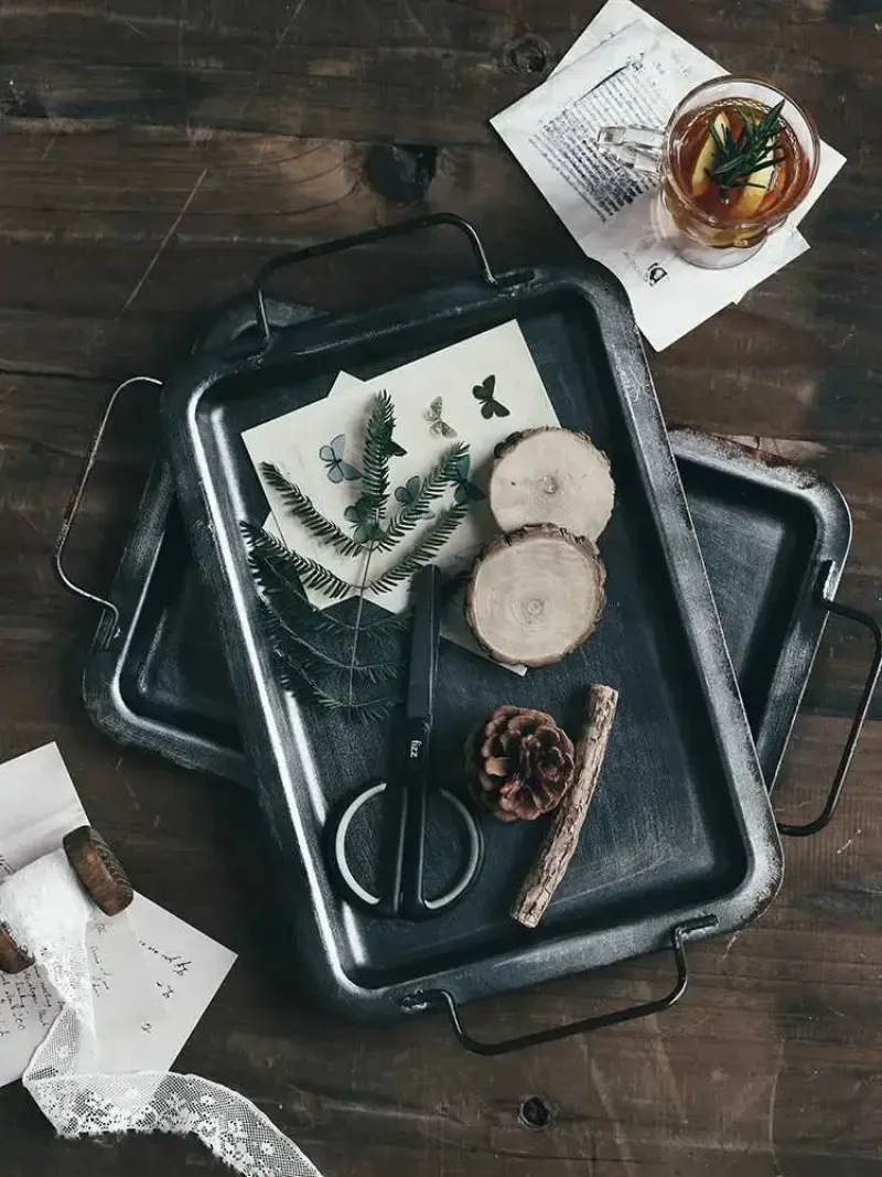 European Retro Square Iron Plate with Handles Metal Vintage Bread Tray Home Decoration Garden Restaurant Table Photographing
European Retro Square Iron Plate with Handles Metal Vintage Bread Tray Home Decoration Garden Restaurant Table Photographing