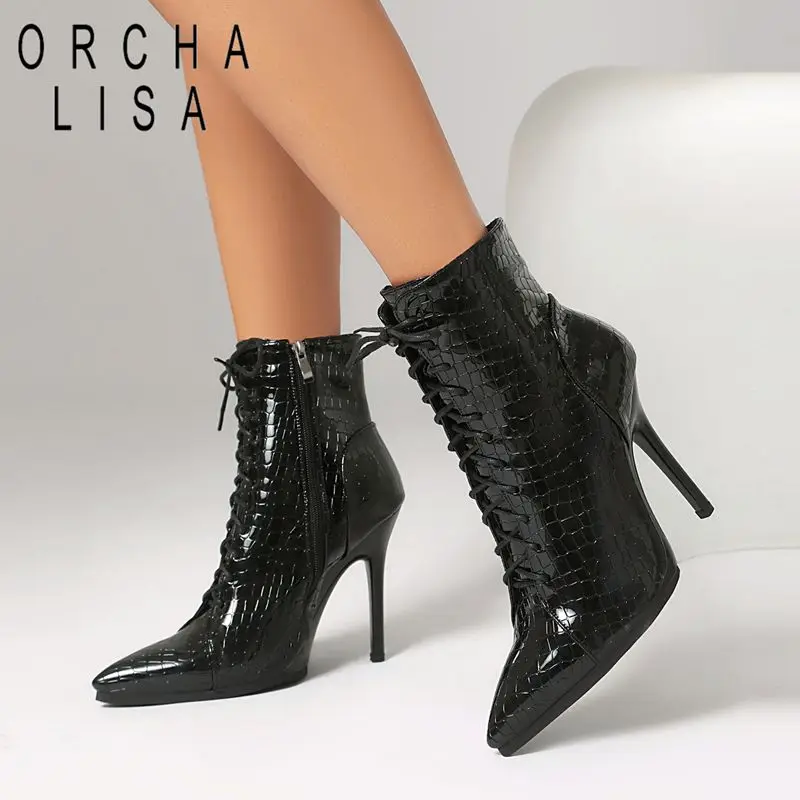 2025 Sexy Party Female Ankle Boots Pointed Toe Thin High Heels 10.5cm Zipper Lace Up Large Size 41 42 Dating Women Bota
2025 Sexy Party Female Ankle Boots Pointed Toe Thin High Heels 10.5cm Zipper Lace Up Large Size 41 42 Dating Women Bota