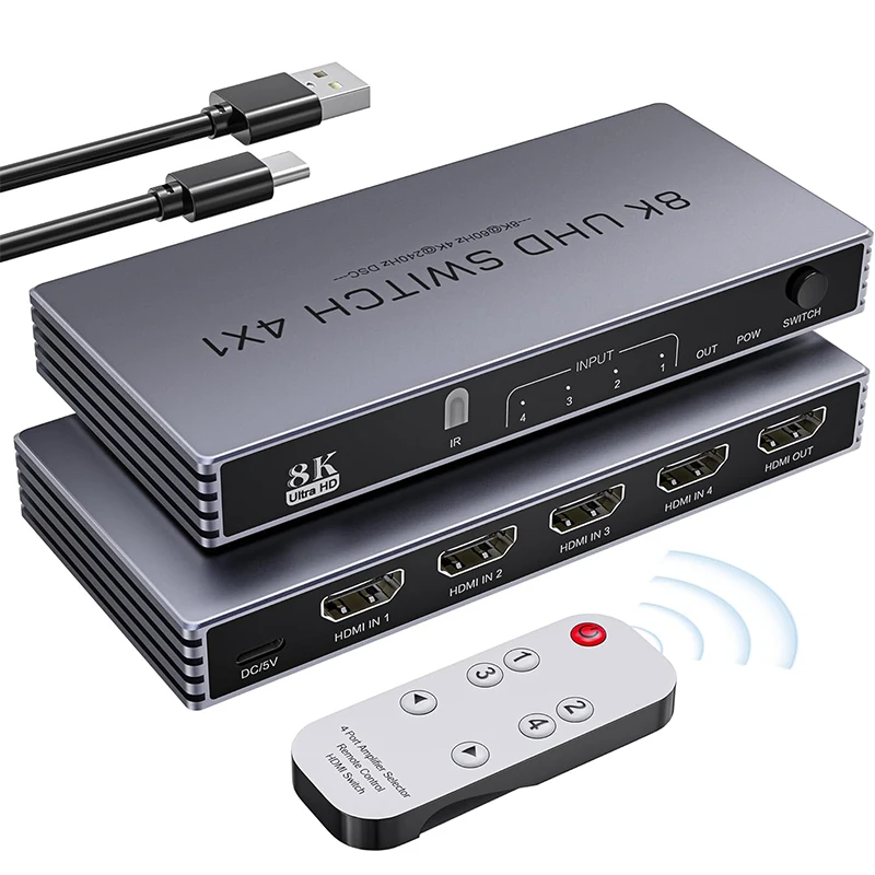8K при 60 Гц 4K при 240 Гц HDMI-переключатель 5 в 1 выход UHD HDMI 2.1 с дистанционным управлением Поддержка 48 Гбит/с HDR10+ HDCP2.3 для PS5/4/3 Xbox PC TV
8K при 60 Гц 4K при 240 Гц HDMI-переключатель 5 в 1 выход UHD HDMI 2.1 с дистанционным управлением Поддержка 48 Гбит/с HDR10+ HDCP2.3 для PS5/4/3 Xbox PC TV