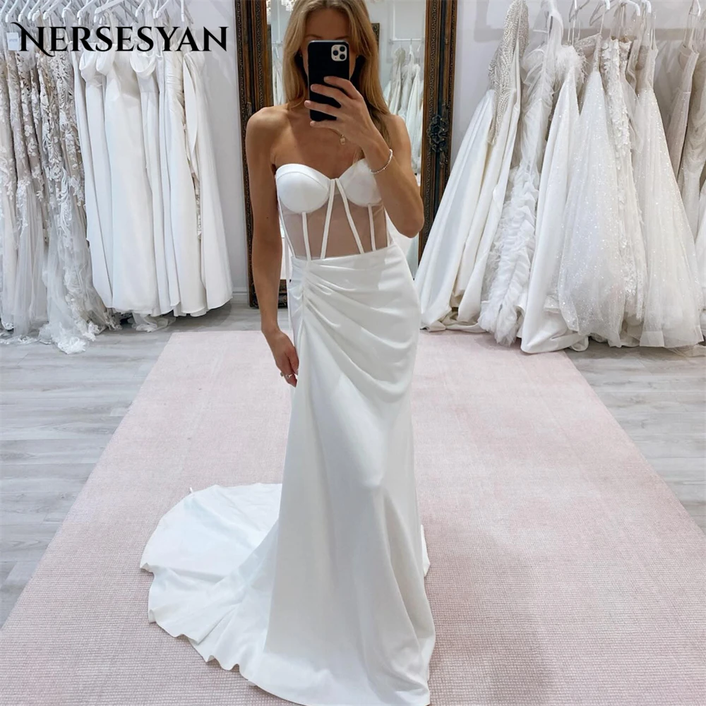 Nersesyan Elegant Beach Mermaid Wedding Dresses Off Shoulder Sweetheart Sleeveless Bridal Gowns Backless Solid Satin Bride Dress
Nersesyan Elegant Beach Mermaid Wedding Dresses Off Shoulder Sweetheart Sleeveless Bridal Gowns Backless Solid Satin Bride Dress