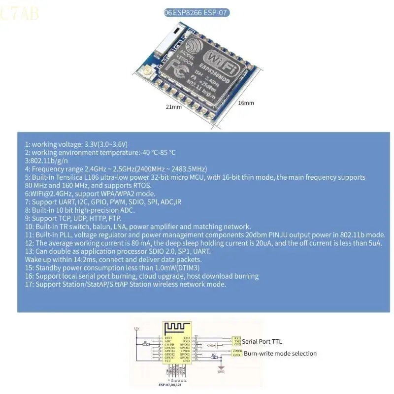 C7AB ESP8266 Серийный Wi -Fi беспроводной модуль беспроводной трансивер 3.3V Совет по разработке
C7AB ESP8266 Серийный Wi -Fi беспроводной модуль беспроводной трансивер 3.3V Совет по разработке