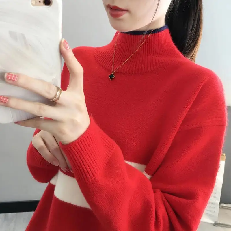 Женский свободный вязаный свитер Thiened с высоким воротником, осень-зима, новый теплый полосатый внутренний свитер, удобная основа irt
Женский свободный вязаный свитер Thiened с высоким воротником, осень-зима, новый теплый полосатый внутренний свитер, удобная основа irt