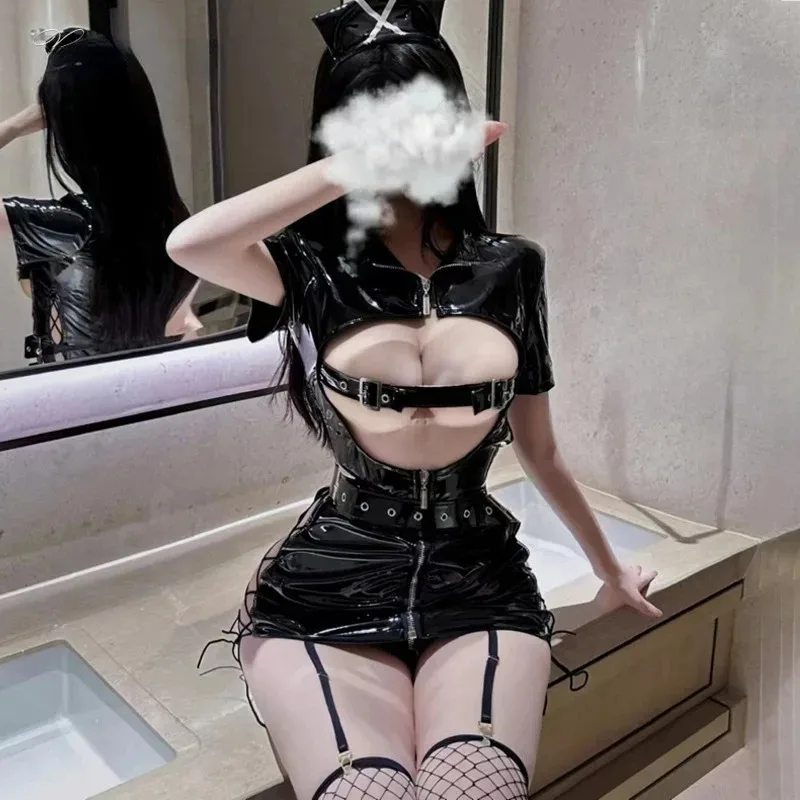 Sexy Dark Demon Nurse Uniform Cosplay Costume Bright Pu Leather Suit Lace Mesh See Through Back Role Play Nightdress Outfits
Sexy Dark Demon Nurse Uniform Cosplay Costume Bright Pu Leather Suit Lace Mesh See Through Back Role Play Nightdress Outfits