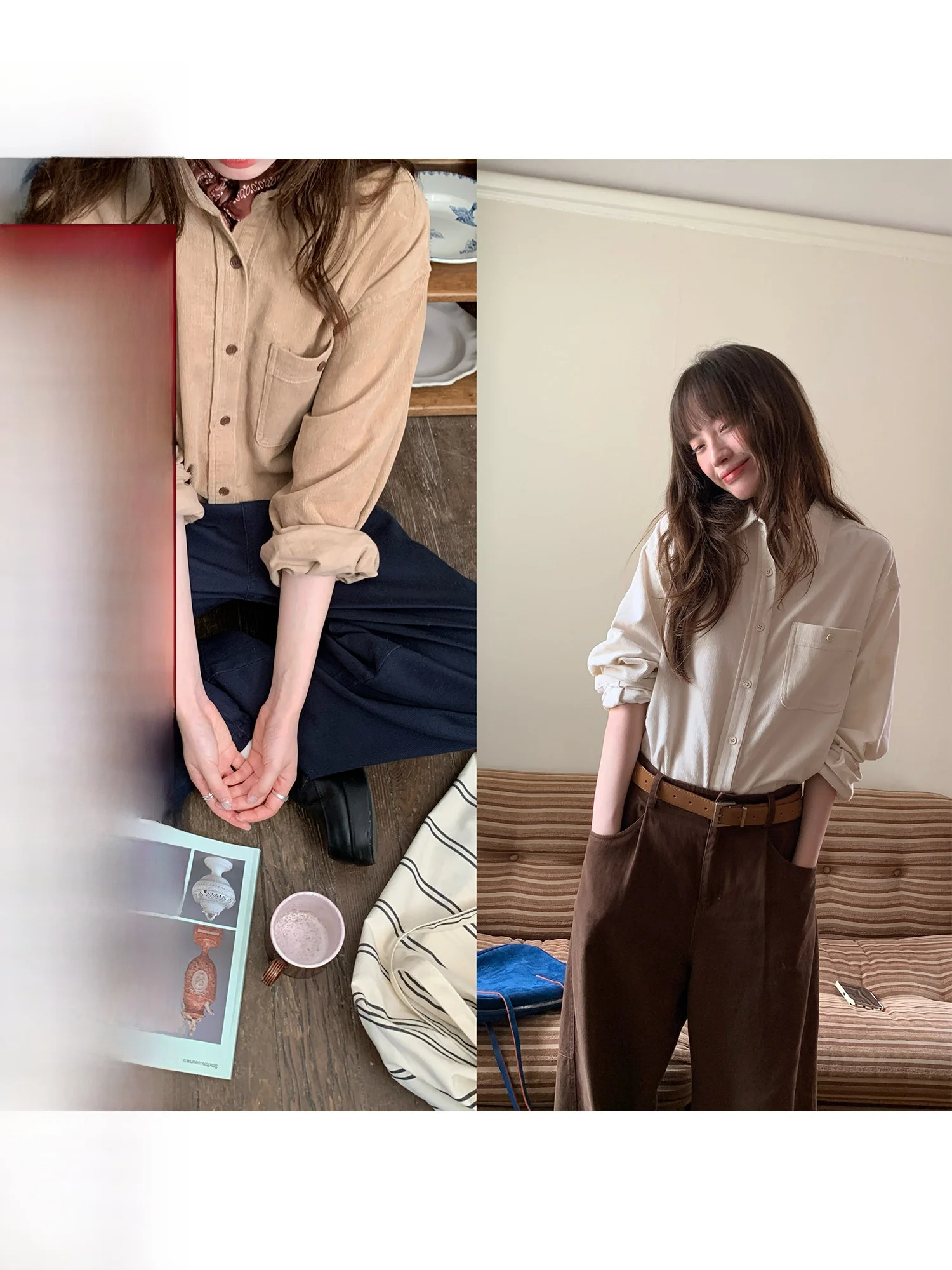 RAINY Retro Classic Loose Corduroy irt Women's Color irt Versatile Early Autumn Long Sve Top
RAINY Retro Classic Loose Corduroy irt Women's Color irt Versatile Early Autumn Long Sve Top