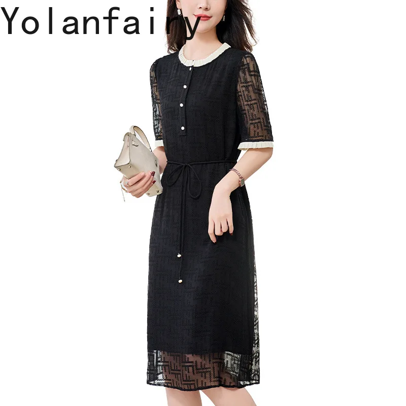 YOLANFAIRY 100% Natural Mulberry Silk Black Dress Summer 2025 Embroidery Loose Elegant Dresses Waist-cinching Dress vestidos
YOLANFAIRY 100% Natural Mulberry Silk Black Dress Summer 2025 Embroidery Loose Elegant Dresses Waist-cinching Dress vestidos