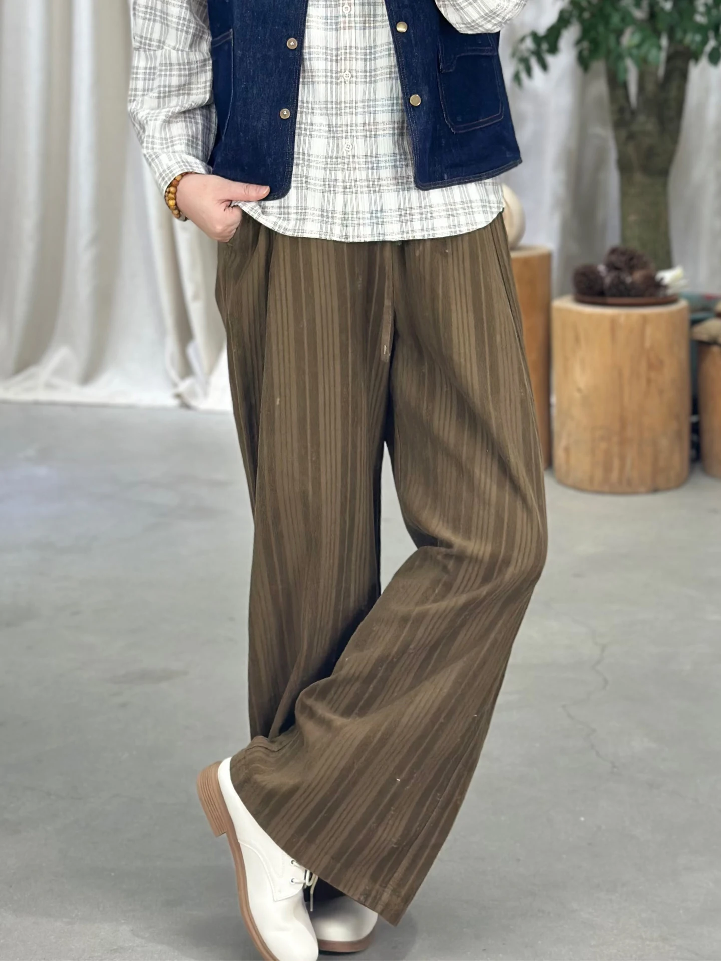 Casual Vintage Striped Wide Leg Pants Loose Versatile Belted Long Trousers Ladies Straight Tube Pants Comfortable Cotton
Casual Vintage Striped Wide Leg Pants Loose Versatile Belted Long Trousers Ladies Straight Tube Pants Comfortable Cotton