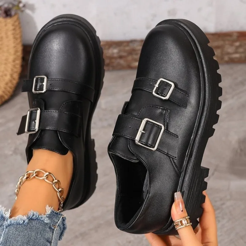 Women's Platform Loafers Round Toe Chunky Heel Slip on Shoes Leather Look Double Buckle Strap Casual Preppy Lug Sole Footwear
Women's Platform Loafers Round Toe Chunky Heel Slip on Shoes Leather Look Double Buckle Strap Casual Preppy Lug Sole Footwear