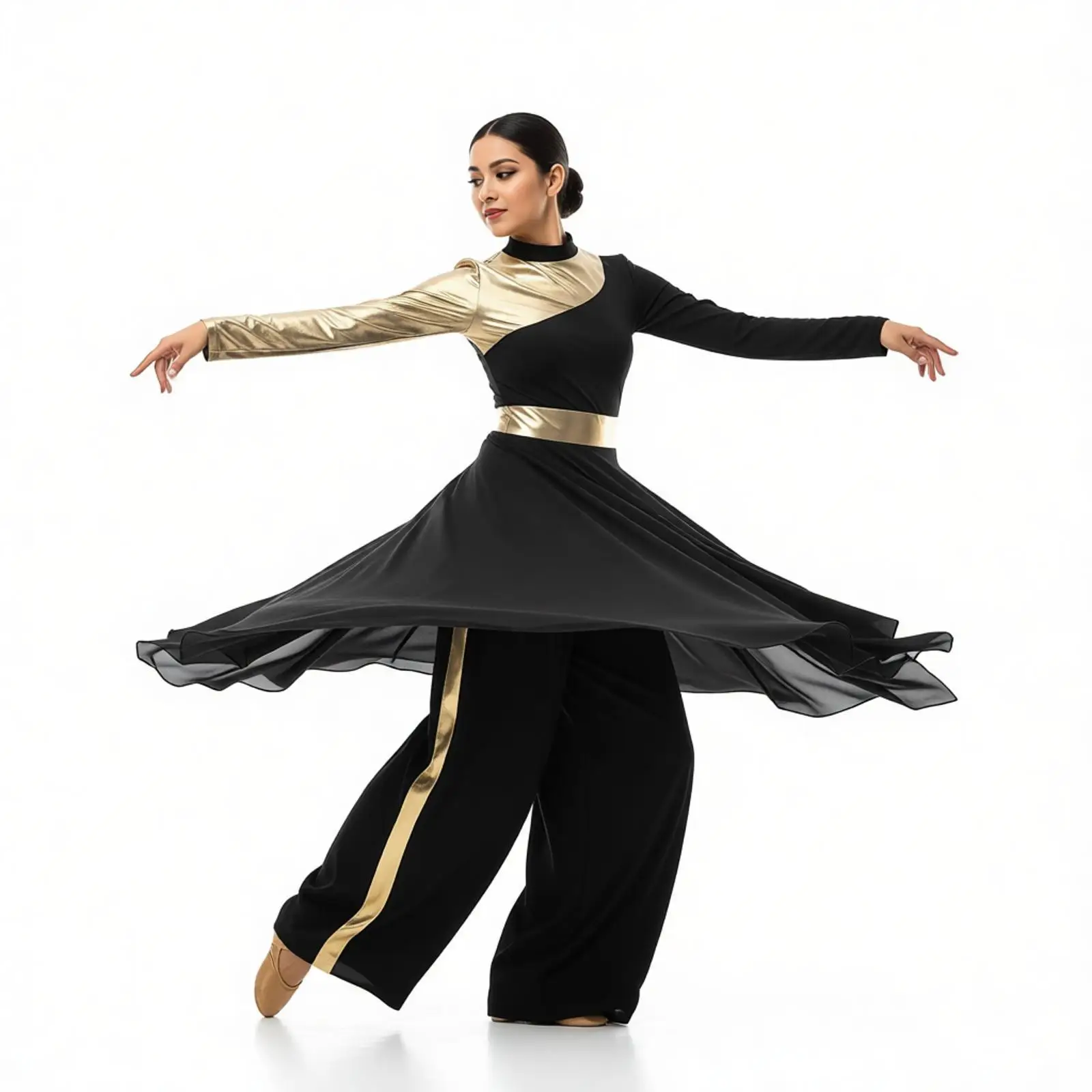 Women Liturgical Choir Modern Dance Costume Long Sleeve Lyrical Dress with Wide-Leg Pants Set for Dance Stage Performance Outfit
Women Liturgical Choir Modern Dance Costume Long Sleeve Lyrical Dress with Wide-Leg Pants Set for Dance Stage Performance Outfit