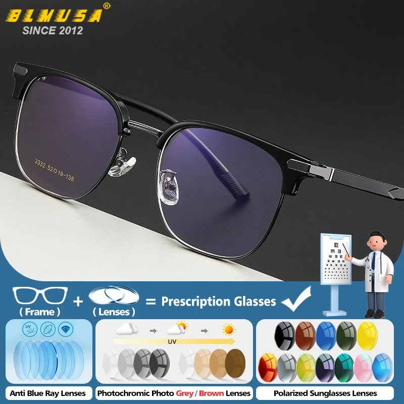 BLMUSA High Quality Men Half-Frame Prescription Glasses Retro Anti Blue Ray Photochromic Eyeware Progressive Reading Eyeglasses
BLMUSA High Quality Men Half-Frame Prescription Glasses Retro Anti Blue Ray Photochromic Eyeware Progressive Reading Eyeglasses