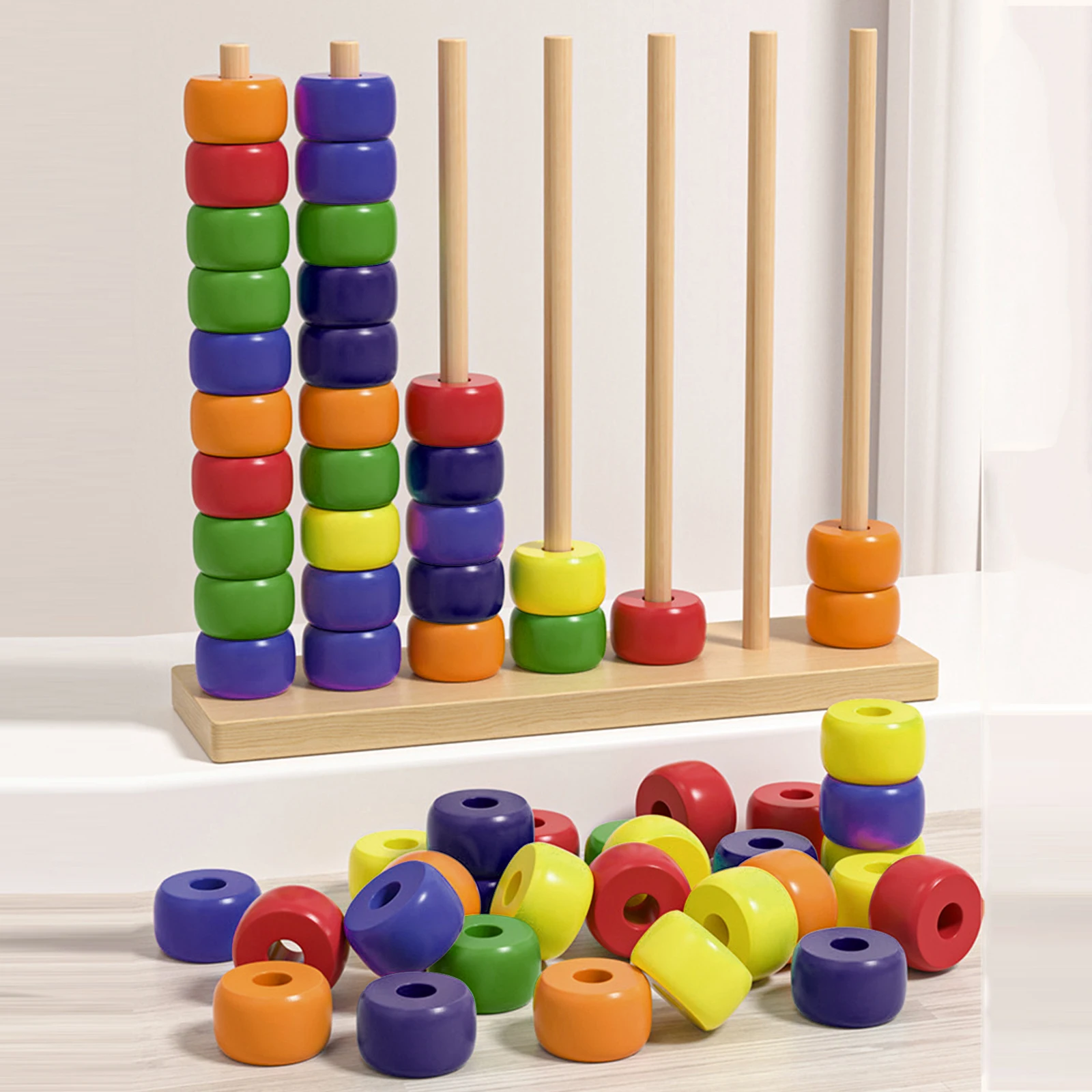 Wooden Rainbow Ring Stacking Puzzle Game with Racks Rings Bead Sequencing Color Matching Toy for Family Fun and Strategy Lovers
Wooden Rainbow Ring Stacking Puzzle Game with Racks Rings Bead Sequencing Color Matching Toy for Family Fun and Strategy Lovers