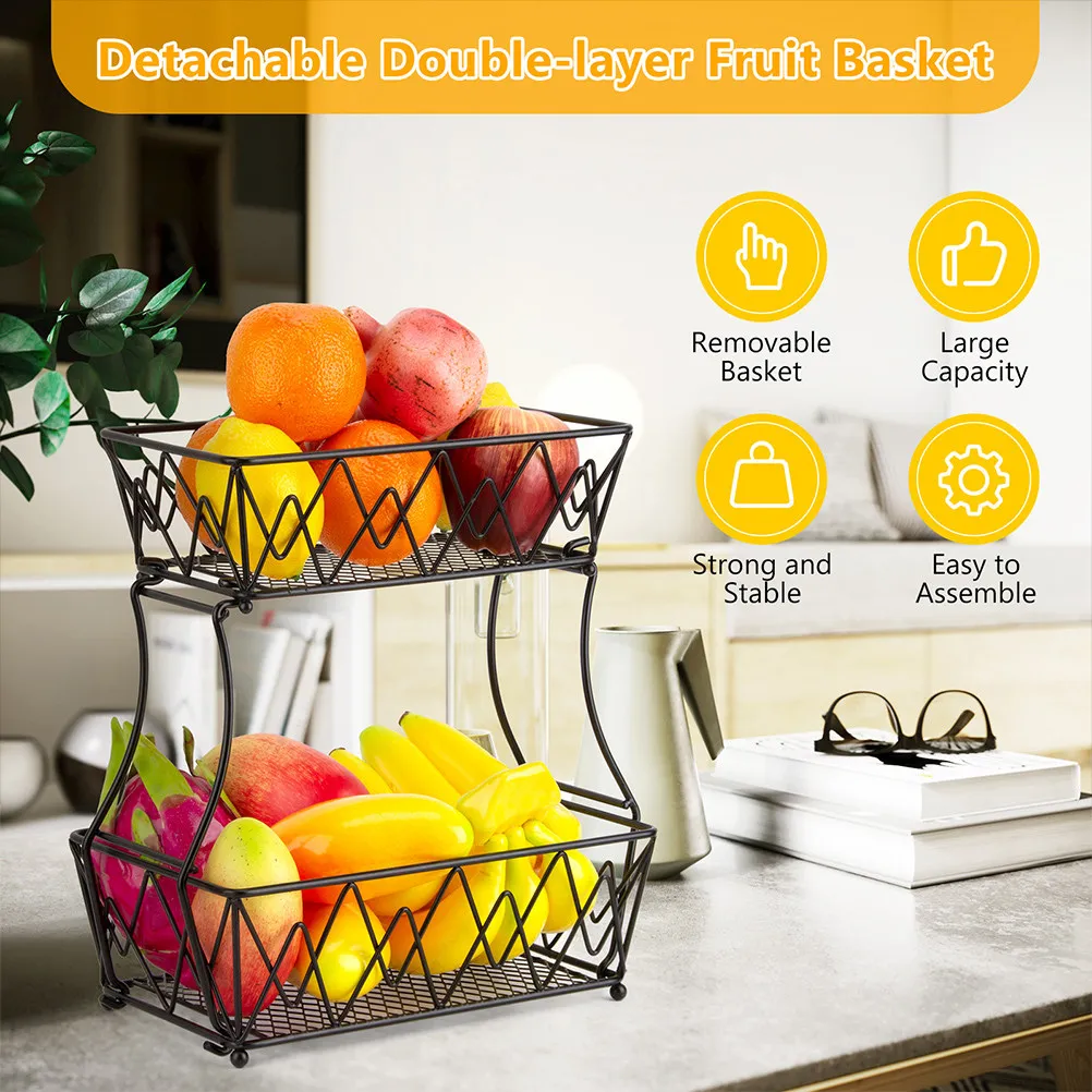 2-Tier Detachable Fruit Vegetable Basket Glossy Black Kitchen Storage Organizer for Bread Fruits Snacks Countertop Cabinet Use
2-Tier Detachable Fruit Vegetable Basket Glossy Black Kitchen Storage Organizer for Bread Fruits Snacks Countertop Cabinet Use