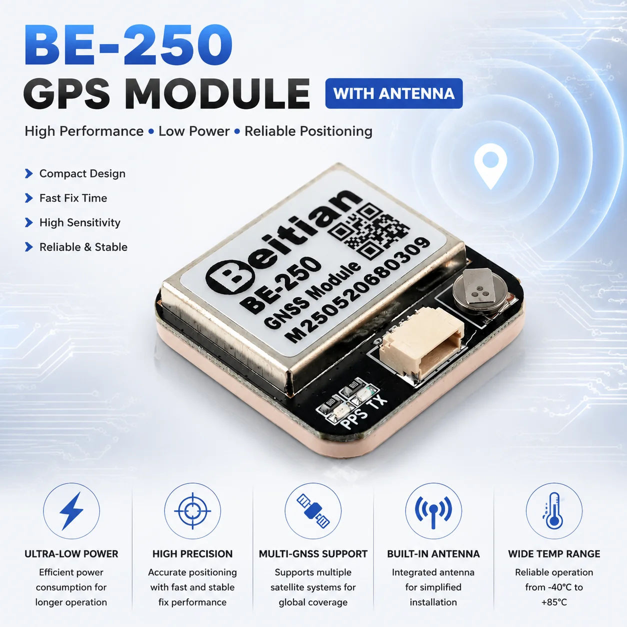 Beitian BE-250 GPS Module with Antenna Ultra-Low Power High Precision Receiver for Robotics and Drones
Beitian BE-250 GPS Module with Antenna Ultra-Low Power High Precision Receiver for Robotics and Drones