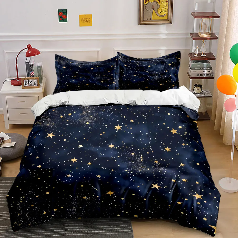 3Pcs Gold Starry Night Bedding Set, Navy Blue and Gold Stars Print Duvet Cover + 2 Pillowcases, Celestial Decor
3Pcs Gold Starry Night Bedding Set, Navy Blue and Gold Stars Print Duvet Cover + 2 Pillowcases, Celestial Decor