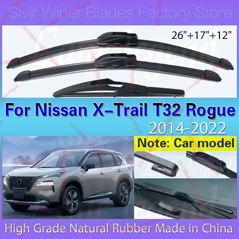 For Nissan X-Trail T32 Rogue 2 2014-2022 26"+17"+12" Front Rear Wiper Blades Brushes Cutter Car Accessories 2016 2017 2018 2019
For Nissan X-Trail T32 Rogue 2 2014-2022 26"+17"+12" Front Rear Wiper Blades Brushes Cutter Car Accessories 2016 2017 2018 2019