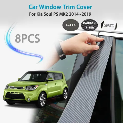 For Kia Soul PS MK2 2014~2019 2015 2016 Car Window Trim Cover Pillar B C Column Door Decal Stickers Gloss Middle column sticker