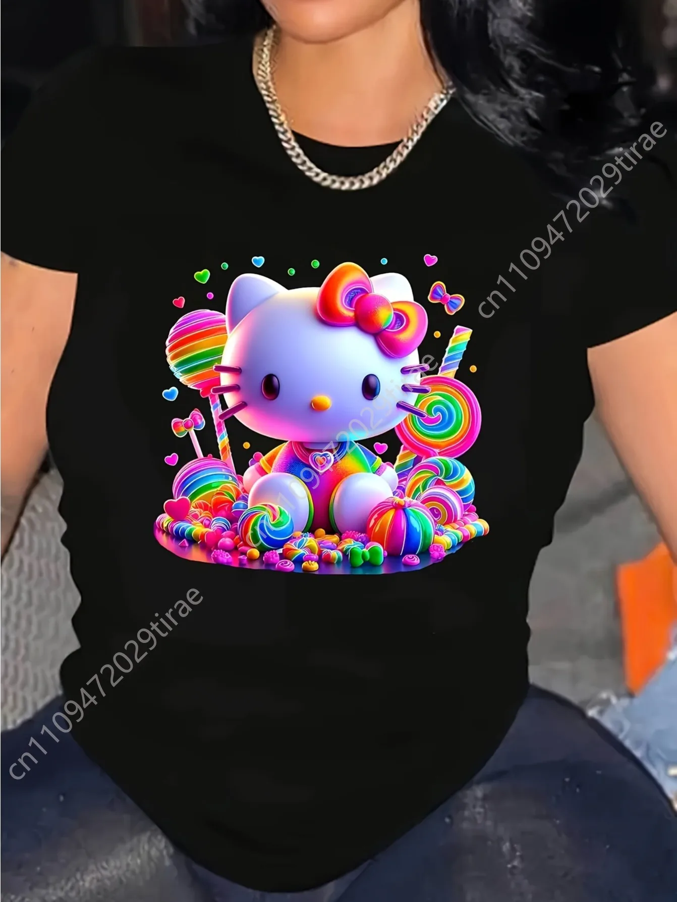 Sanrio Hello Kitty Women' T-Shirt - Hello Kitty Face & Rainbow Candy Print Short Sleeve Top, Loose Fit Casual Blouse Suitable fo
Sanrio Hello Kitty Women' T-Shirt - Hello Kitty Face & Rainbow Candy Print Short Sleeve Top, Loose Fit Casual Blouse Suitable fo