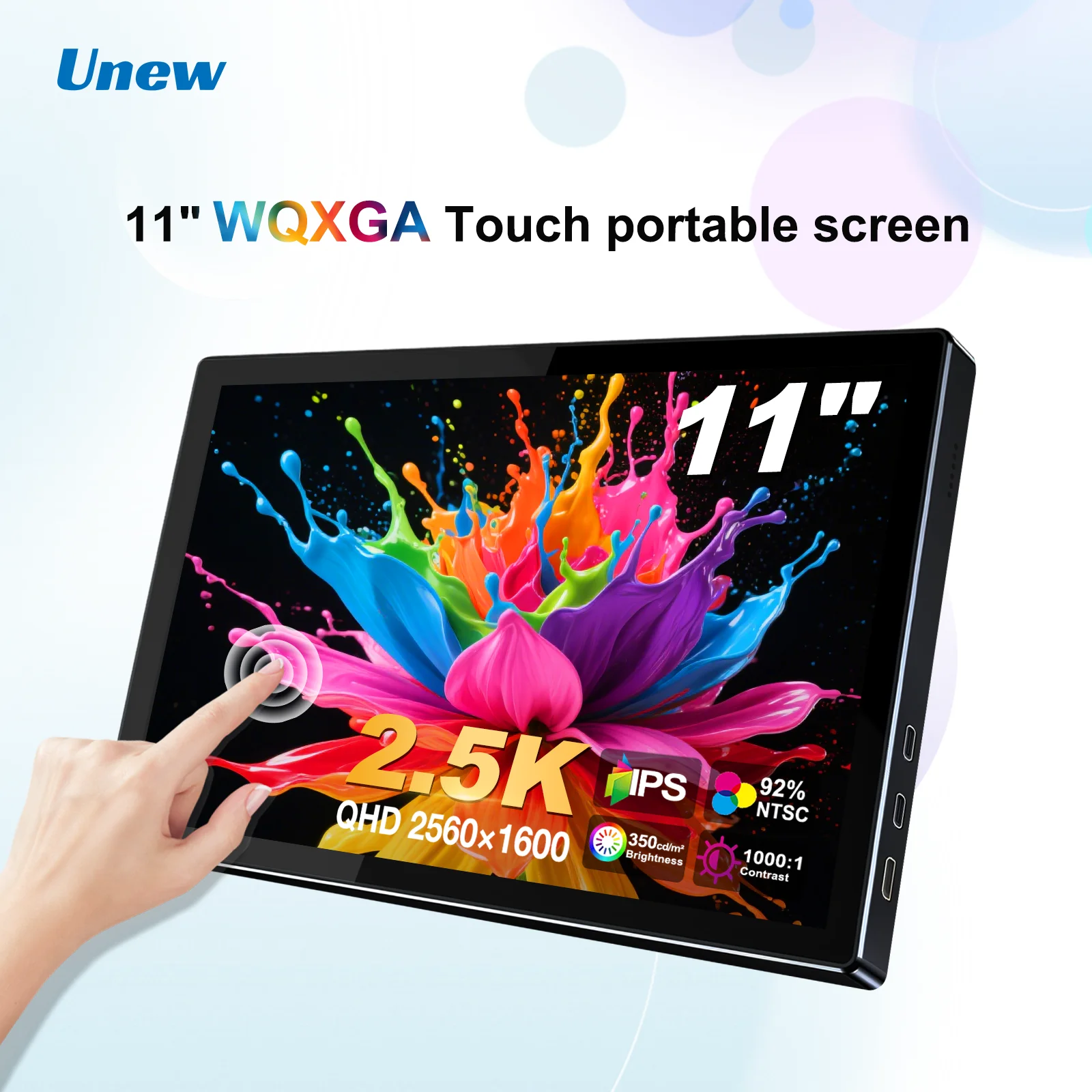 Unew 11 inch Portable Touch Monitor | 2.5K IPS, WQXGA, 350cd 92% NTSC USB-C/HDMI, VESA 75x75mm & Stand, For Mobile Phones Laptop
Unew 11 inch Portable Touch Monitor | 2.5K IPS, WQXGA, 350cd 92% NTSC USB-C/HDMI, VESA 75x75mm & Stand, For Mobile Phones Laptop
