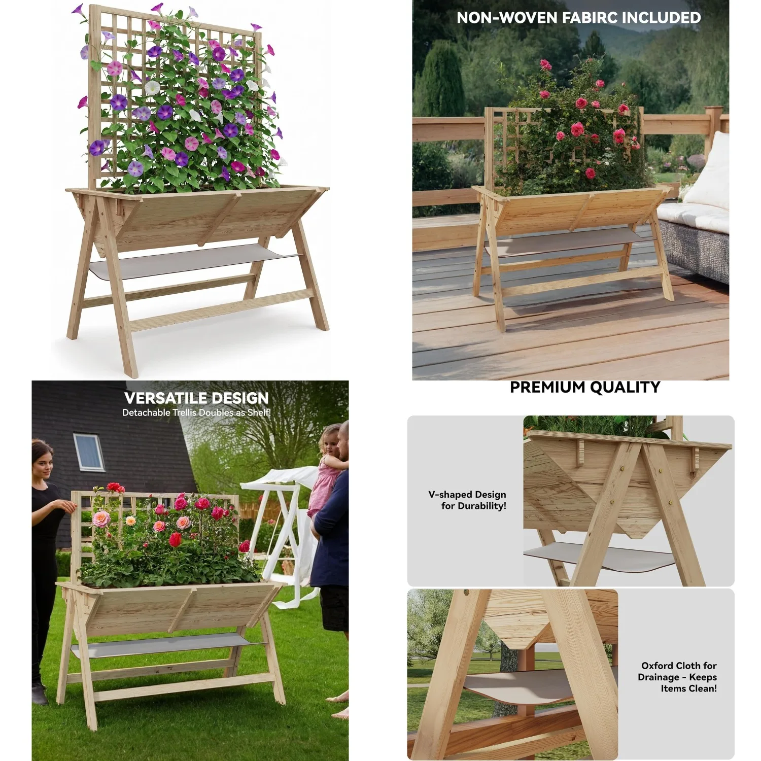 Raised Wooden Garden Bed Trellis Shelf Elevated Planter 52x30x54in 10.6in Deep, Customized
Raised Wooden Garden Bed Trellis Shelf Elevated Planter 52x30x54in 10.6in Deep, Customized
