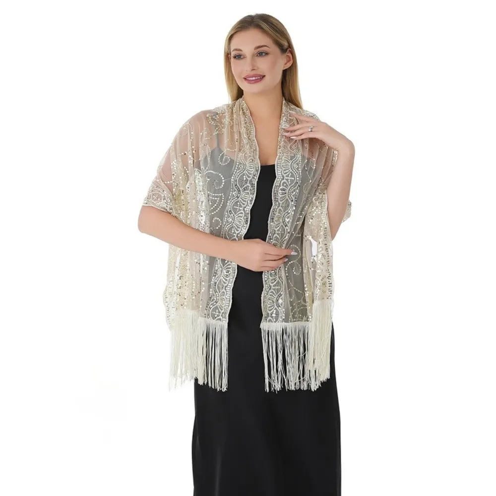 Fashion Sequins Evening Dress Shawl Pure Color Mesh Wedding Capes with Tassel Wedding Shrugs Wraps for Women
Fashion Sequins Evening Dress Shawl Pure Color Mesh Wedding Capes with Tassel Wedding Shrugs Wraps for Women