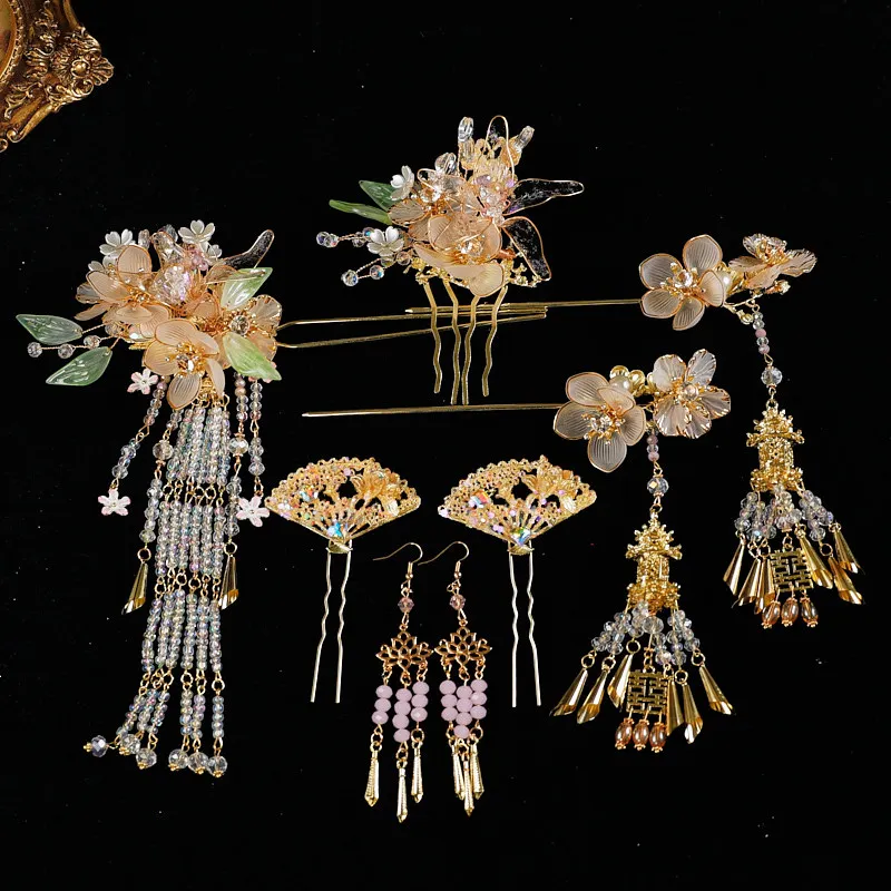 New Chinese Style Handmade Yellow Crystal Flower Tassel Hairpin Hair Clip Earring Headwear Hair Accessories Vintage Jewelry Set
New Chinese Style Handmade Yellow Crystal Flower Tassel Hairpin Hair Clip Earring Headwear Hair Accessories Vintage Jewelry Set