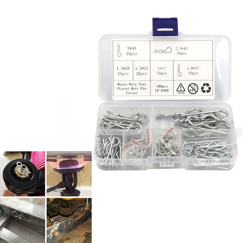 Heavy Duty Zinc Plated R Type Cotter Pin Kit 100PCS Carbon Steel Assortment for Automotive Fastening Needs with Organizer Box
Heavy Duty Zinc Plated R Type Cotter Pin Kit 100PCS Carbon Steel Assortment for Automotive Fastening Needs with Organizer Box
